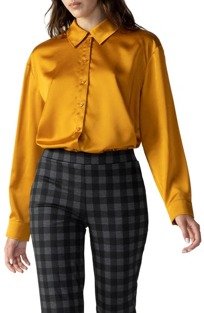 Sanctuary Oversize Satin Button-up Shirt In Aged Scotch