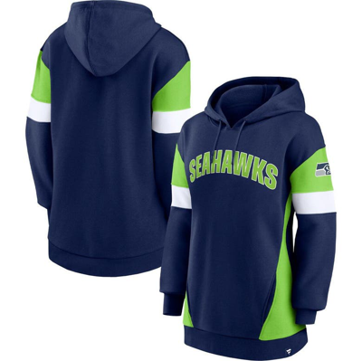 Fanatics Women's  College Navy, Neon Green Seattle Seahawks Lock It Down Pullover Hoodie In Navy,neon Green