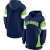 Fanatics Women's  College Navy, Neon Green Seattle Seahawks Lock It Down Pullover Hoodie In Navy