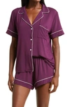 Eberjey Gisele Relaxed Jersey Knit Short Pajamas In Plum/ Ivory