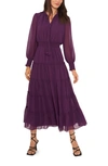 1.state Tie Neck Long Sleeve Tiered Maxi Dress In Plum Purple