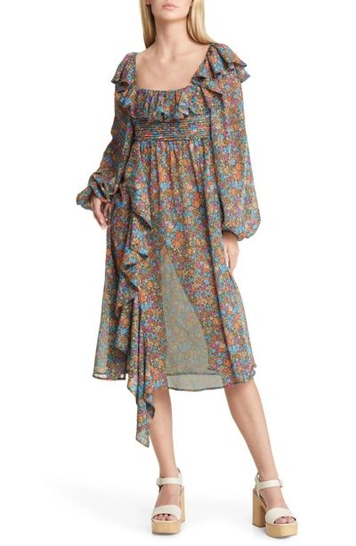 For Love & Lemons Brittany Floral Print Long Sleeve Midi Dress In Multi |  ModeSens