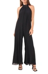 Vince Camuto Halter Neck Wide Leg Chiffon Jumpsuit In Rich Black