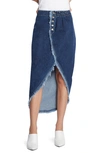 Wash Lab Denim Button Front Denim Faux Wrap Skirt In Shady Blue