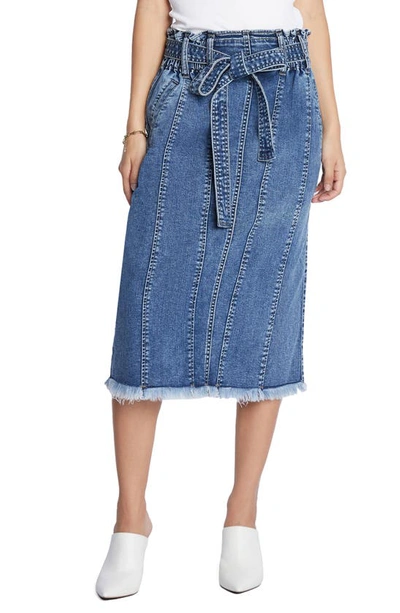 Wash Lab Denim Tie Waist Raw Hem Denim Skirt In Storm Blue