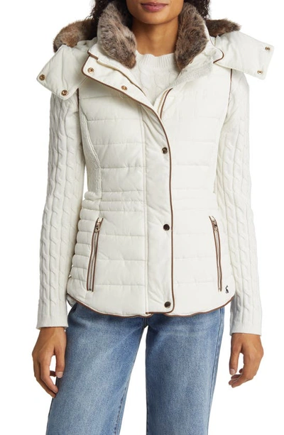 Joules Melford Quilted Vest With Faux Fur Trim In Winter White