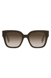 Fendi O'lock Polarized Square Sunglasses, 54mm In Dark Brown