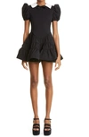Shushu-tong Black Puff Sleeve Tiered Mini Dress In Black