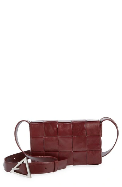 Bottega Veneta Small Cassette Intrecciato Leather Crossbody Bag In Barolo-silver