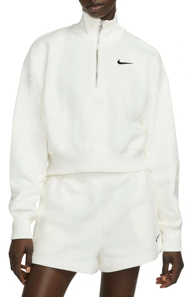 Nike Women's  Sportswear Phoenix Fleece 1/2-zip Cropped Sweatshirt In Sail/black