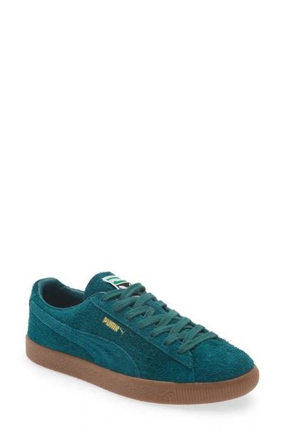 Puma Vtg Hairy Suede Sneakers In Varsity Green & Gum