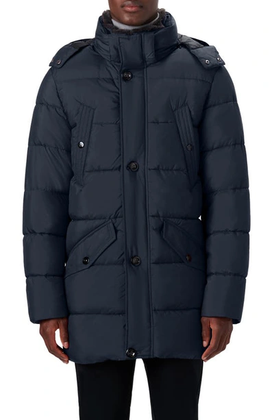 Bugatchi Faux Fur Collar Water Repellent Puffer Coat In Navy