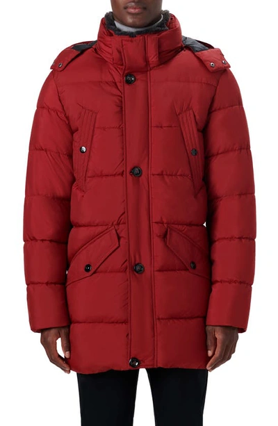 Bugatchi Men's Water-repellent Hooded Puffer Parka Jacket In Ruby