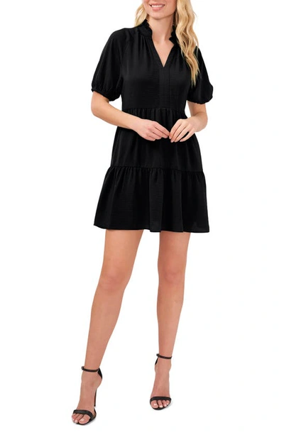 Cece Tiered Ruffle Minidress In Rich Black