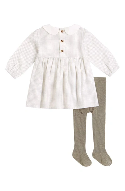 Firsts By Petit Lem Babies' Grid Print Organic Cotton Dress & Tights Set In 102 Beige