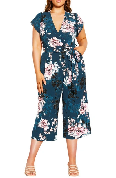 City Chic Blossom Floral Jumpsuit In Jade Blossom
