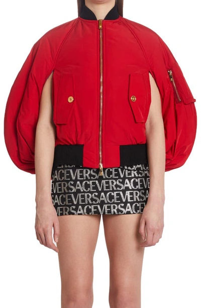 Versace Cocoon Bomber Puffer Jacket In Dark Red