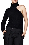 Bardot Kali One-shoulder Turtleneck Sweater In Black