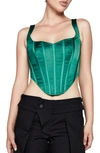 Bardot Satin Corset Top In Forest