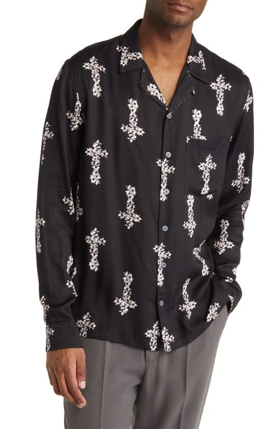 ALLSAINTS CROSSOUT NOTCHED COLLAR BUTTON-UP SHIRT 