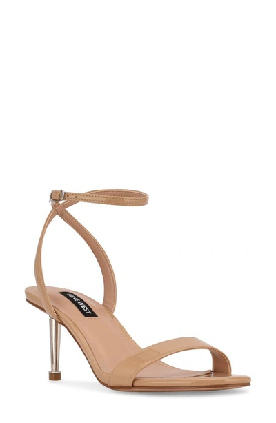 Nine West Women's Anny Round Toe Ankle Strap Heeled Sandals Women's Shoes In Light Natural Patent