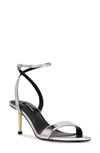 Nine West Women's Anny Round Toe Ankle Strap Heeled Sandals Women's Shoes In Silver Mirror Metallic