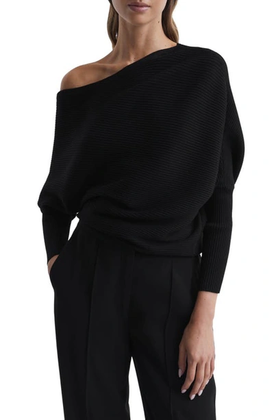 Reiss Lorna Off The Shoulder Rib Jumper In Black