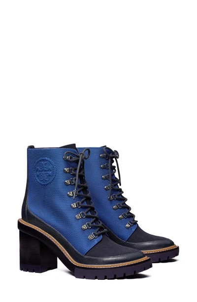 Tory Burch Miller Mixed Materials Lug Sole Boot In Nautical Blue / Navy / Marine