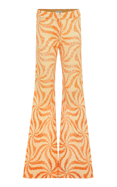 Raisa Vanessa Metallic Lace Palazzo Trousers In Orange