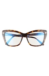 Tom Ford 55mm Cat Eye Blue Light Blocking Optical Glasses In Dark Havana / Blue Block
