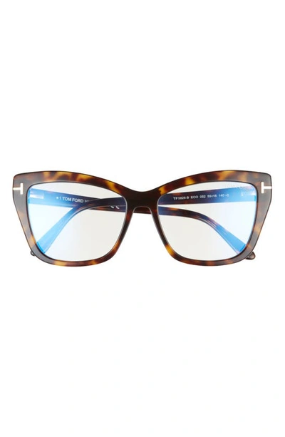 Tom Ford 55mm Cat Eye Blue Light Blocking Optical Glasses In Dark Havana / Blue Block