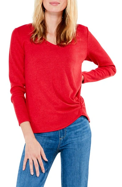 Nic + Zoe Cozy Long Sleeve Ribbed Top In Red