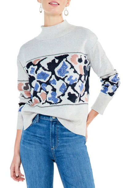 Nic + Zoe Mosaic Blues Cotton Blend Long Sleeve Sweater