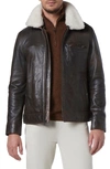 Andrew Marc Wallack Faux Shearling Trim Leather Jacket In Brown