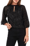 Vince Camuto Sequin Keyhole Neck Blouse In Rich Black