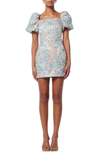 Elliatt Alexandra Puff-sleeve Jacquard Minidress In Neutral
