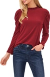 Cece Puff Long Sleeve Crepe Top In Claret Red