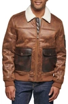 Levi's Faux Shearling Collar Aviator Bomber Jacket In Brown