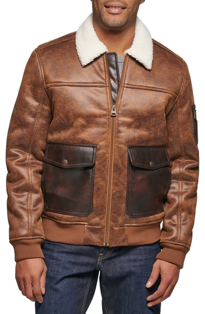 Levi's Faux Shearling Collar Aviator Bomber Jacket In Brown