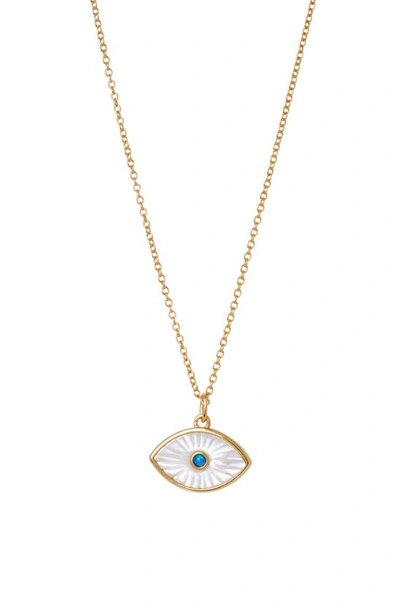 Argento Vivo Sterling Silver Evil Eye Mother-of-pearl Pendant Necklace In Gold