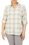 Foxcroft Charlie Plaid Cotton Button-up Shirt In Ivory Multi