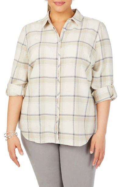 Foxcroft Charlie Plaid Cotton Button-up Shirt In Ivory Multi