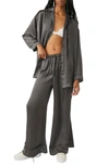Free People Dreamy Days Solid Pajama Set In Washed Black In Washed Black