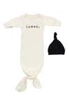 Tenth & Pine Babies' Loved Organic Cotton Tie Gown & Hat Set In Natural
