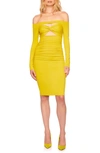 Susana Monaco Twist Cutout Off The Shoulder Long Sleeve Body-con Dress In Endive