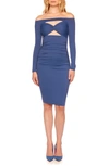 Susana Monaco Twist Cutout Off The Shoulder Long Sleeve Body-con Dress In Night Sky