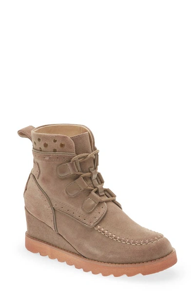 Chocolat Blu Myla Wedge Boot In Taupe Suede