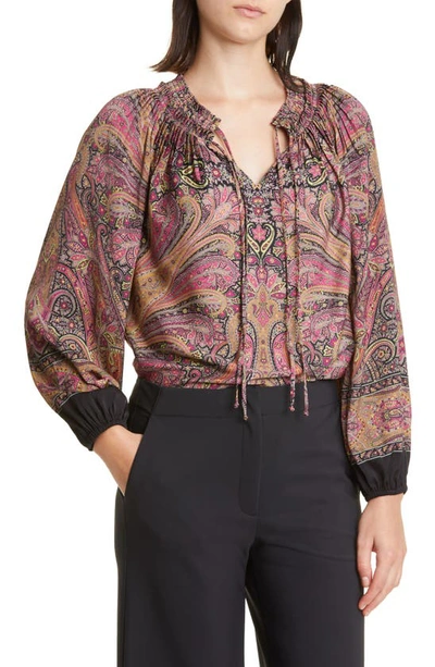 Kobi Halperin Jody Paisley Print Blouse In Gold Magenta