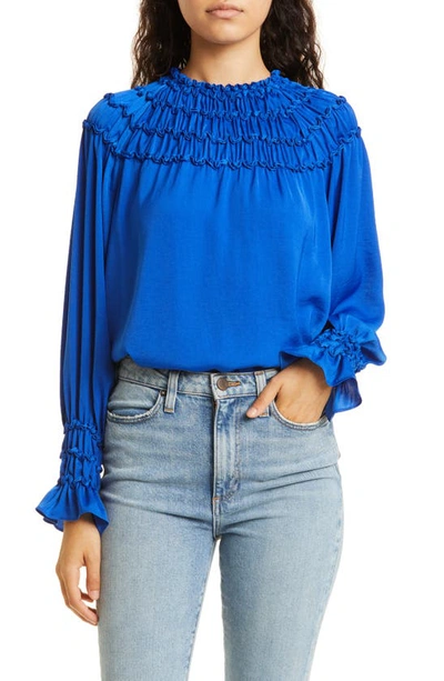 Kobi Halperin Marti Hammered Satin Blouse In Blue