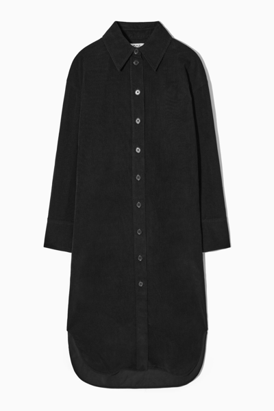 Cos Corduroy Midi Shirt Dress In Black